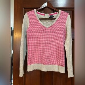 Tommy Hilfiger Pink Houndstooth Gray Pima Cotton Sweater Size M